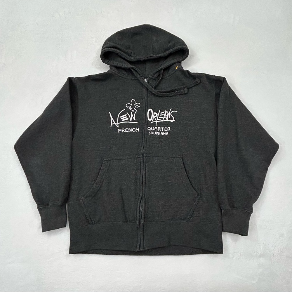 NOLA New Orleans French Quarter Louisiana Gray Full Zip Hoodie Sweatshirt Size S